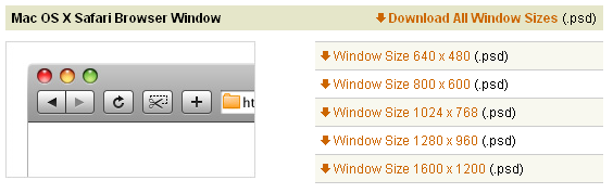 Mac OS X Safari окна браузера разных размеров